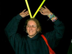 Hope had these hanging geometric decorations growing from her head all night!